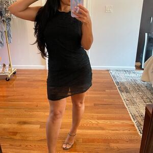 Minden Chan Grunge Distressed Black Silk/Cotton Sleeveless Mini Dress | SZ 6